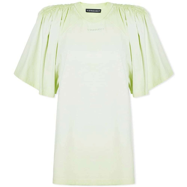 Photo: Y/Project Women's Ruched Shoulder T-Shirt in Lime Green