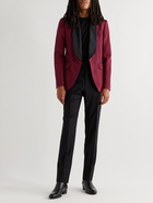 AMIRI - Silk-Trimmed Two-Tone Cotton-Blend Moire Tuxedo Blazer - Burgundy