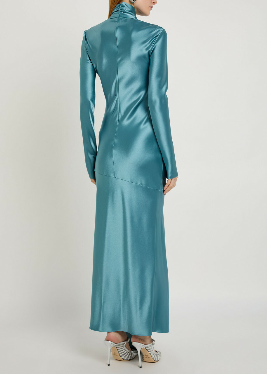 Galvan Emilie Scarf-effect Satin Maxi Dress Blue