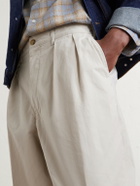 Beams Plus - Pleated Tapered Cotton-Blend Twill Trousers - Neutrals