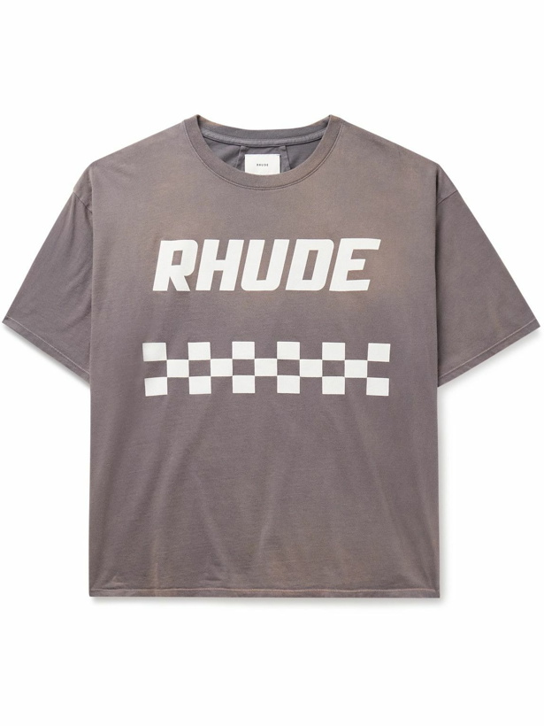 Photo: Rhude - Off Road Logo-Print Cotton-Jersey T-Shirt - Gray