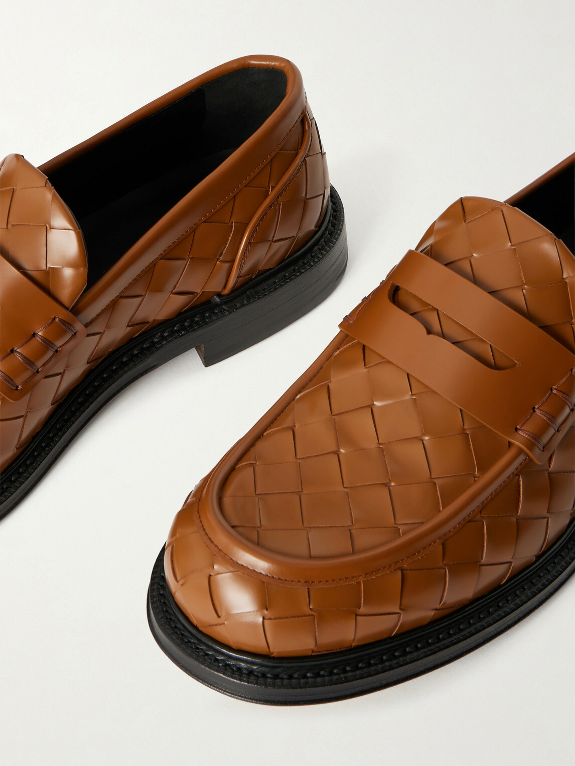 Bottega Veneta - James Woven Leather Penny Loafers - Orange