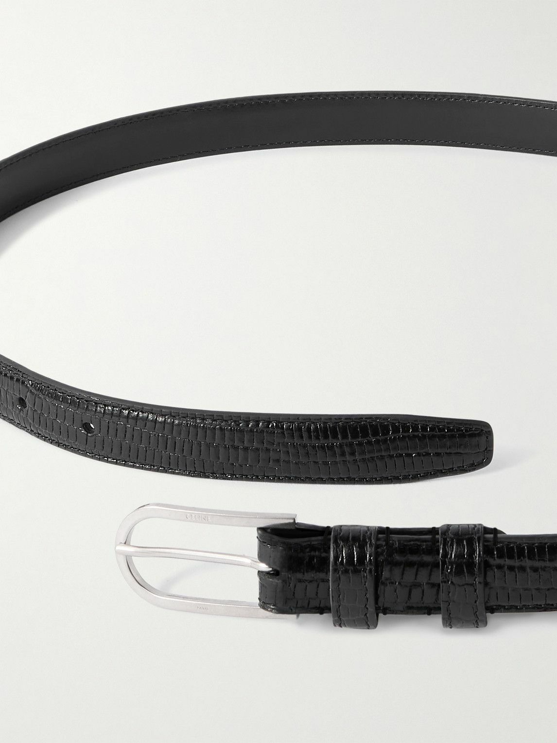 CELINE - 2cm Lizard-Effect Leather Belt - Black