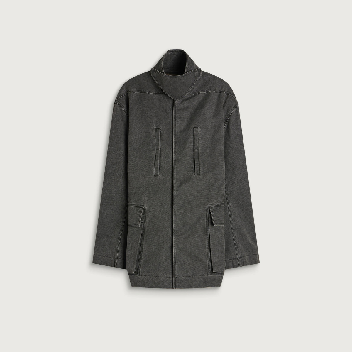 Rick Owens Men's Collared Canvas Mac in Gravel