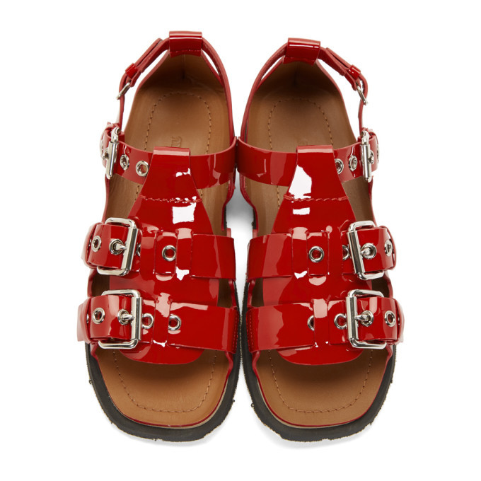 Miu Miu Red Patent Three-Buckle Sandals Miu Miu