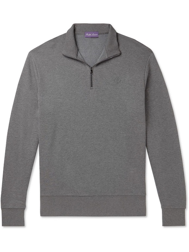 Photo: Ralph Lauren Purple label - Logo-Embroidered Cotton-Blend Jersey Half-Zip Sweatshirt - Gray