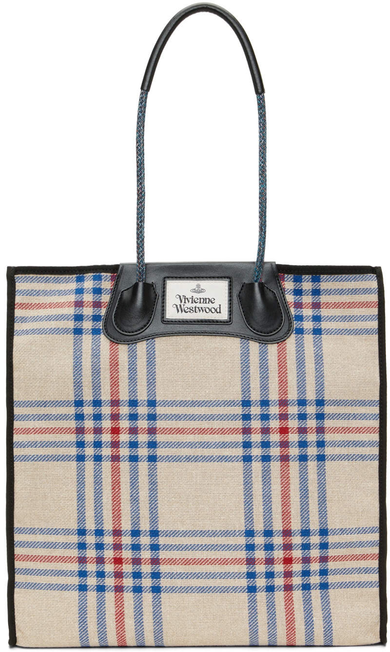 Vivienne Westwood Beige Tartan Elena Folded Shopper Tote