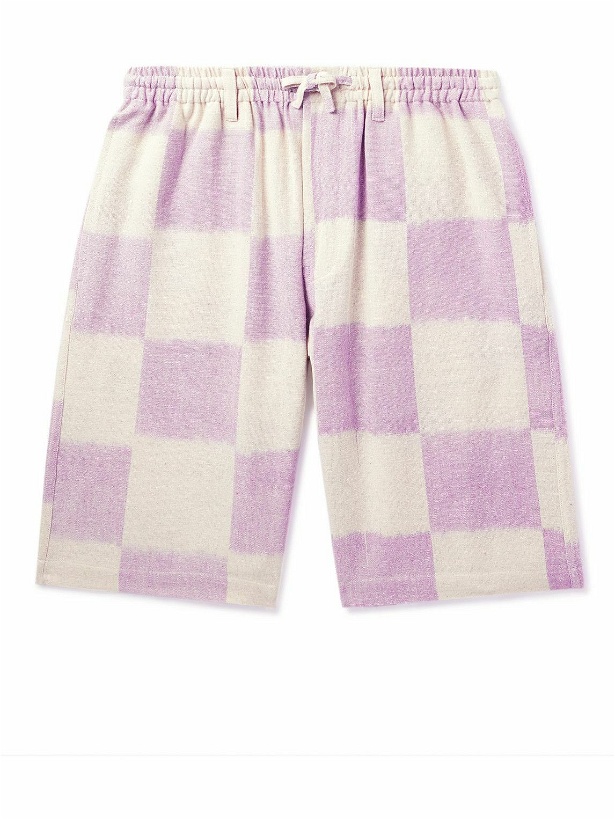 Photo: Kardo - Straight-Leg Checked Cotton Drawstrings Shorts - Purple