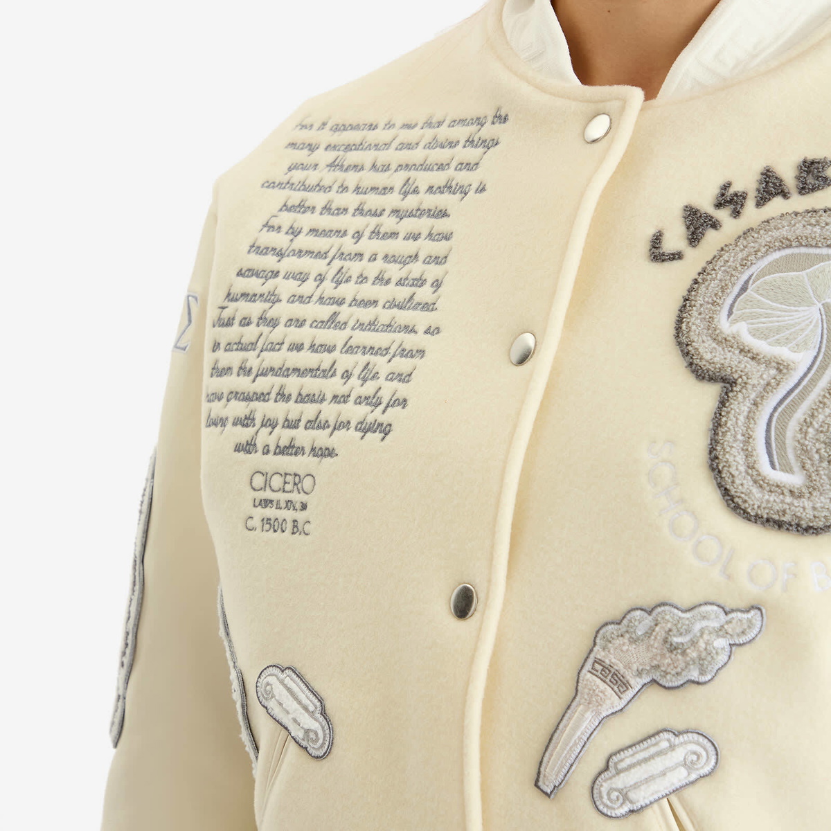 Casablanca Women's Chenille Embroidered Patchwork Bomber Jacket in Off White