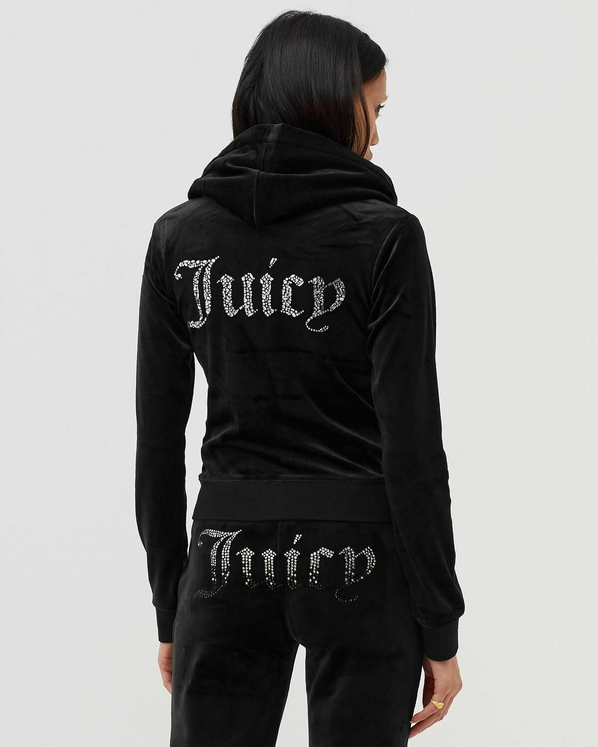 Juicy Couture CLASSIC VELOUR HOODIE WITH DIAMANTE BRANDING Black Womens Hoodies/Zipper