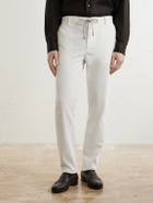 Eleventy - Straight-Leg Cotton-Blend Corduroy Drawstring Trousers - White