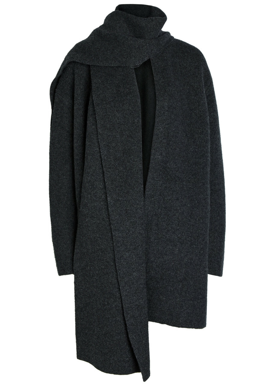 Vince Scarf-effect Knit Cardigan Dark Grey