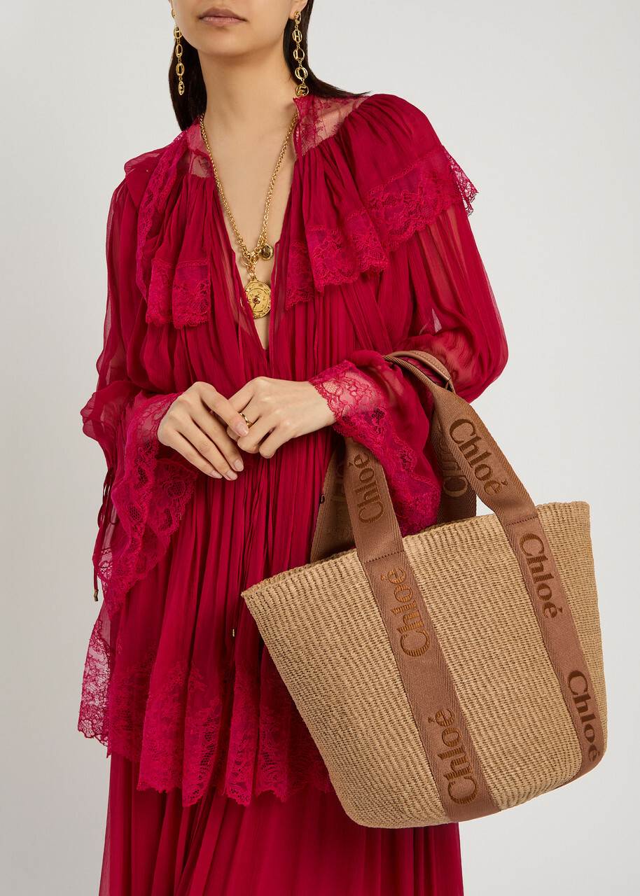 Chloe Woody Logo-embroidered Raffia Basket bag - Natural - One Size