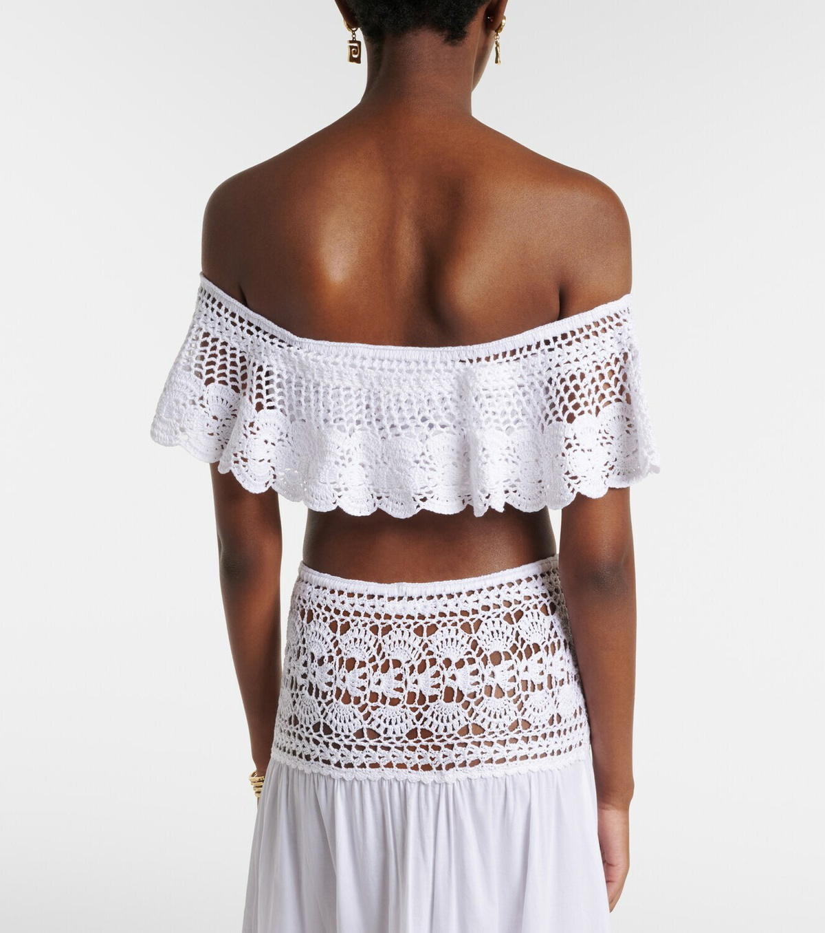 Anna Kosturova Crochet off-shoulder cotton crop top