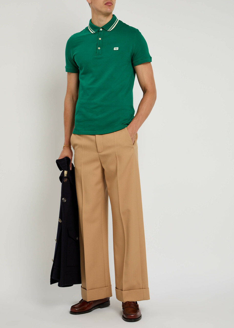 Valentino Garavani Vlogo Piqué Cotton Polo Shirt Green