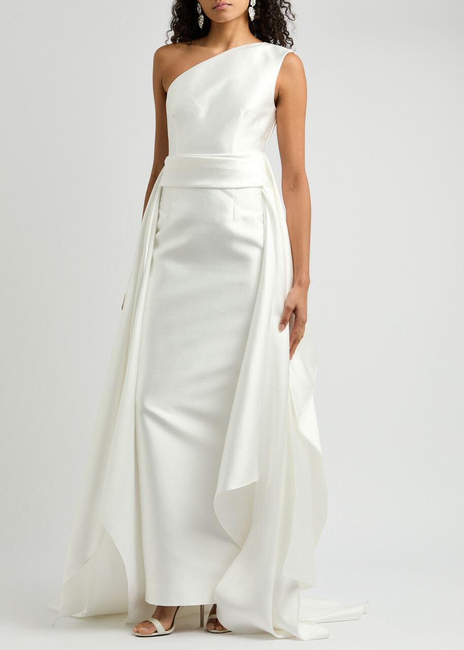 Solace London Charo One-shoulder Faille Gown Cream