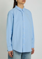 Mother The Bestie Logo-embroidered Cotton Shirt Light Blue