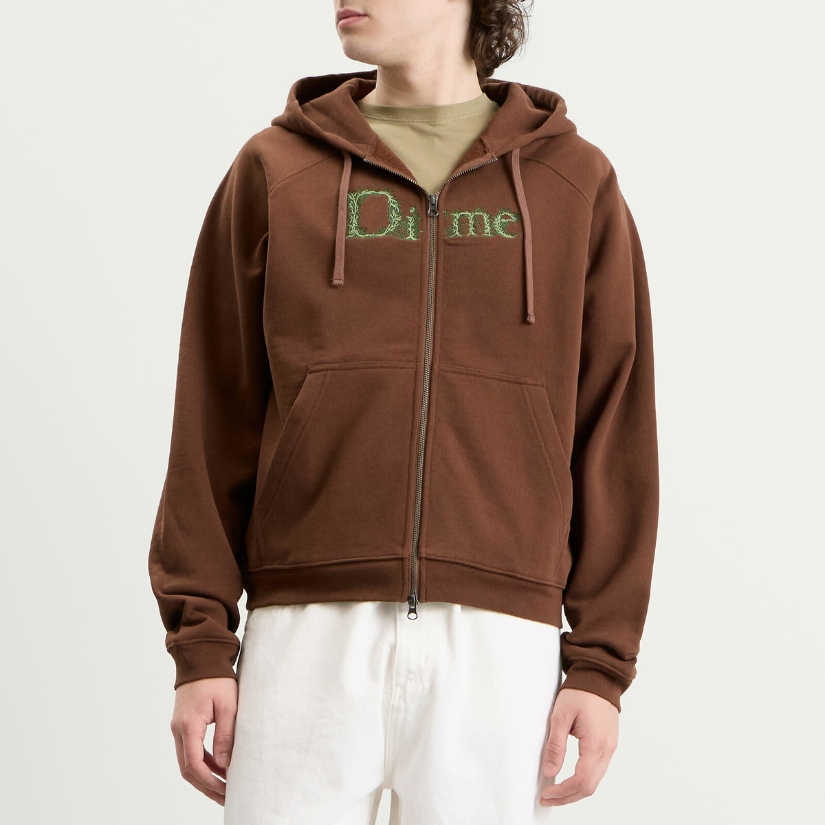 Dime Men's Classic Veins Zip Hoodie in Brown