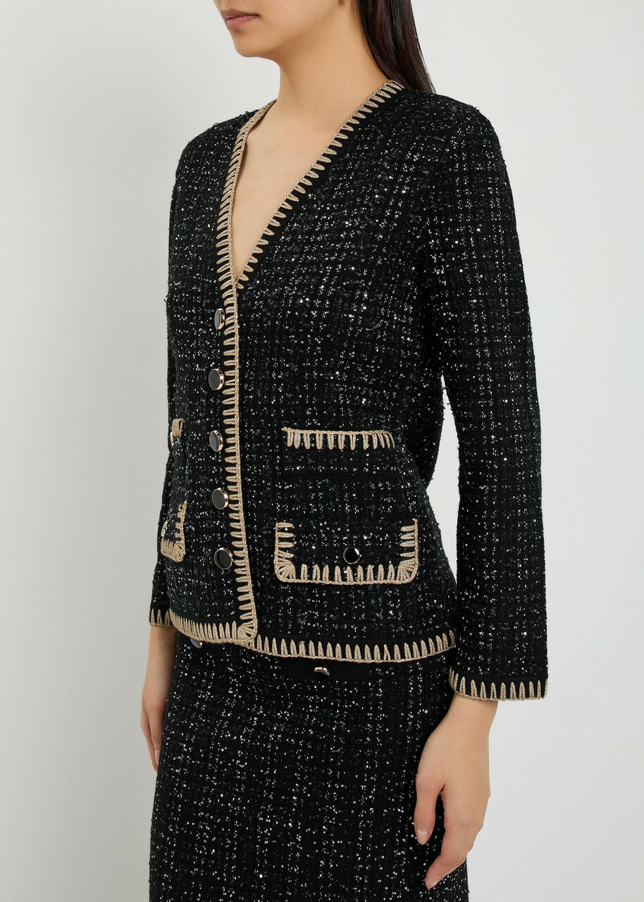 Veronica Beard Cerani Sequin-embellished Knit Jacket Black