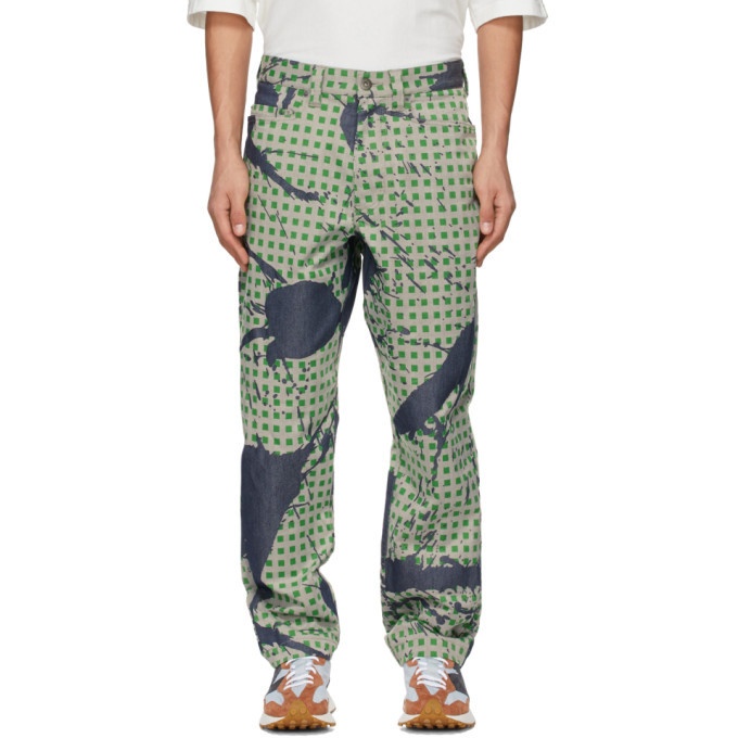 Photo: Homme Plisse Issey Miyake Green Burnt-Out Printed Denim Jeans