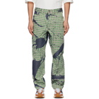Homme Plisse Issey Miyake Green Burnt-Out Printed Denim Jeans