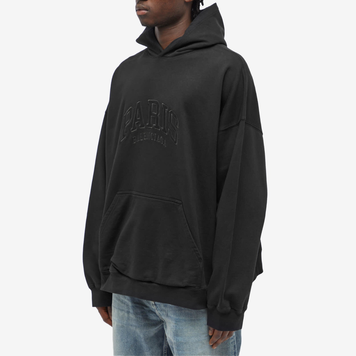 Balenciaga Men's Paris Logo Popover Hoodie in Black/Black Balenciaga