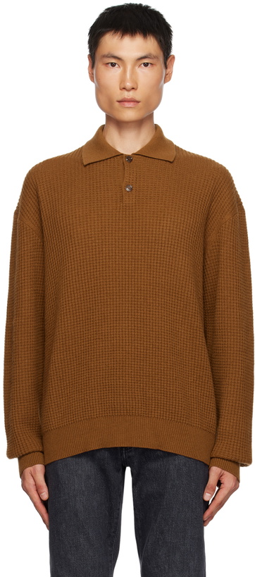 Photo: ZEGNA x The Elder Statesman Brown Dropped Shoulders Polo