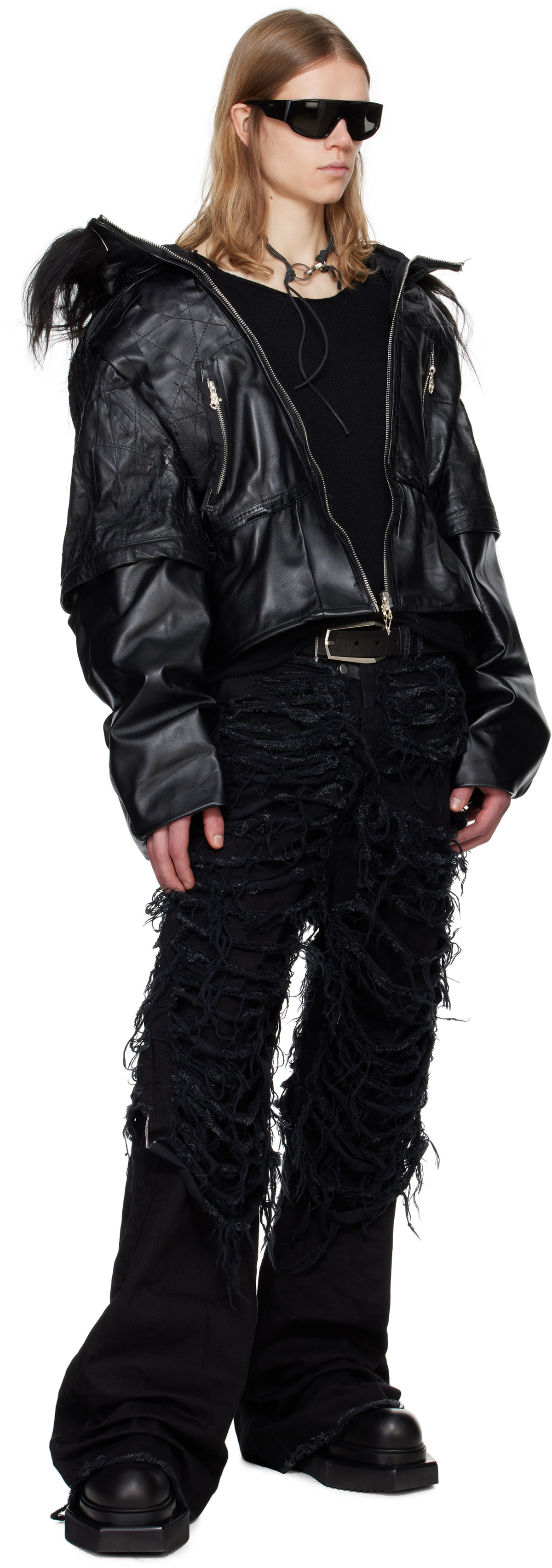 SWAMPGOD DRAGONCELLO CROPPED JACKET レザー Swampgod Black Dragoncello Cropped Leather Jacket Swampgod