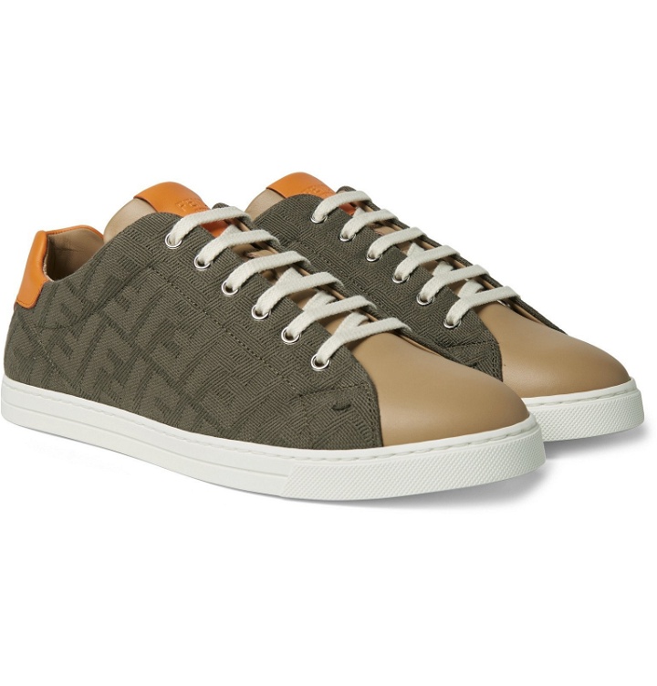 Photo: Fendi - Logo-Jacquard Canvas and Leather Sneakers - Green
