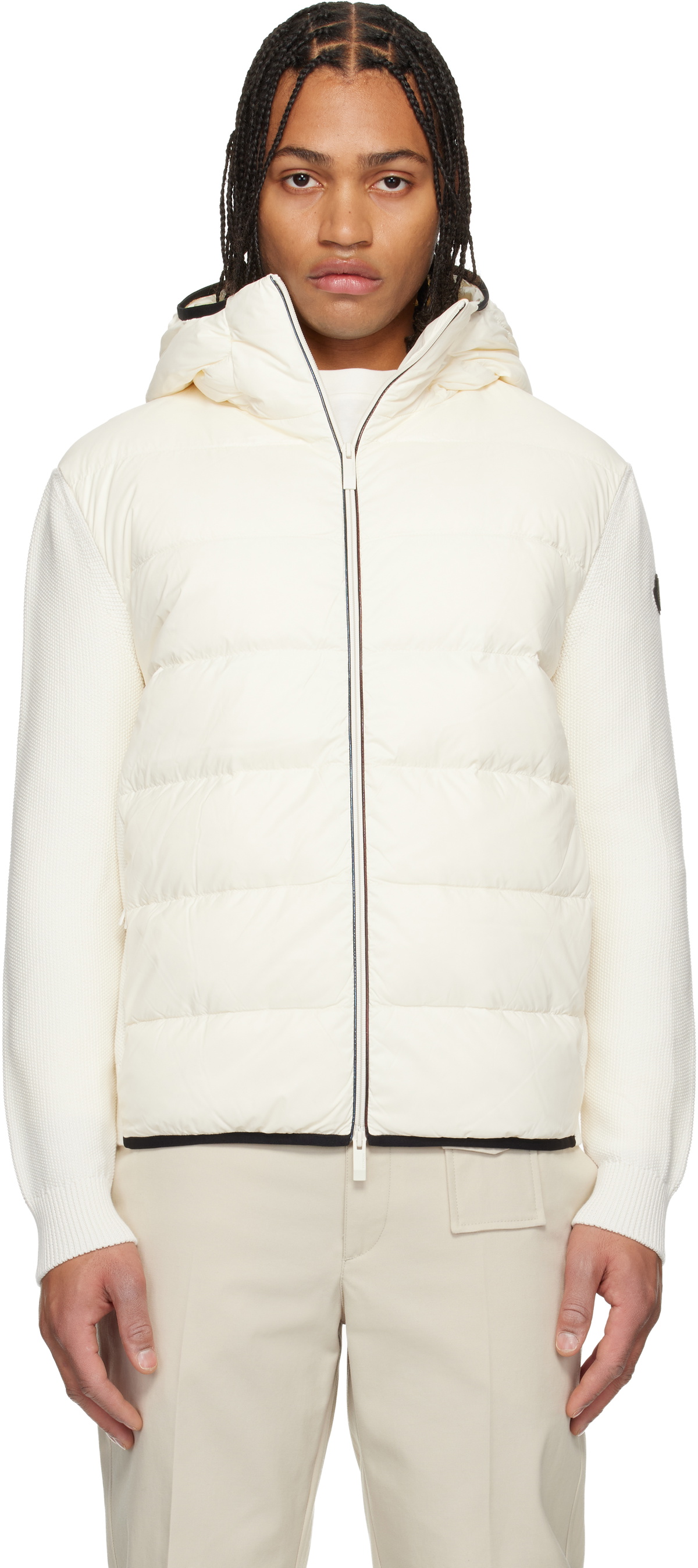 Moncler Off-White Padded Cotton Zip-Up Down Hoodie