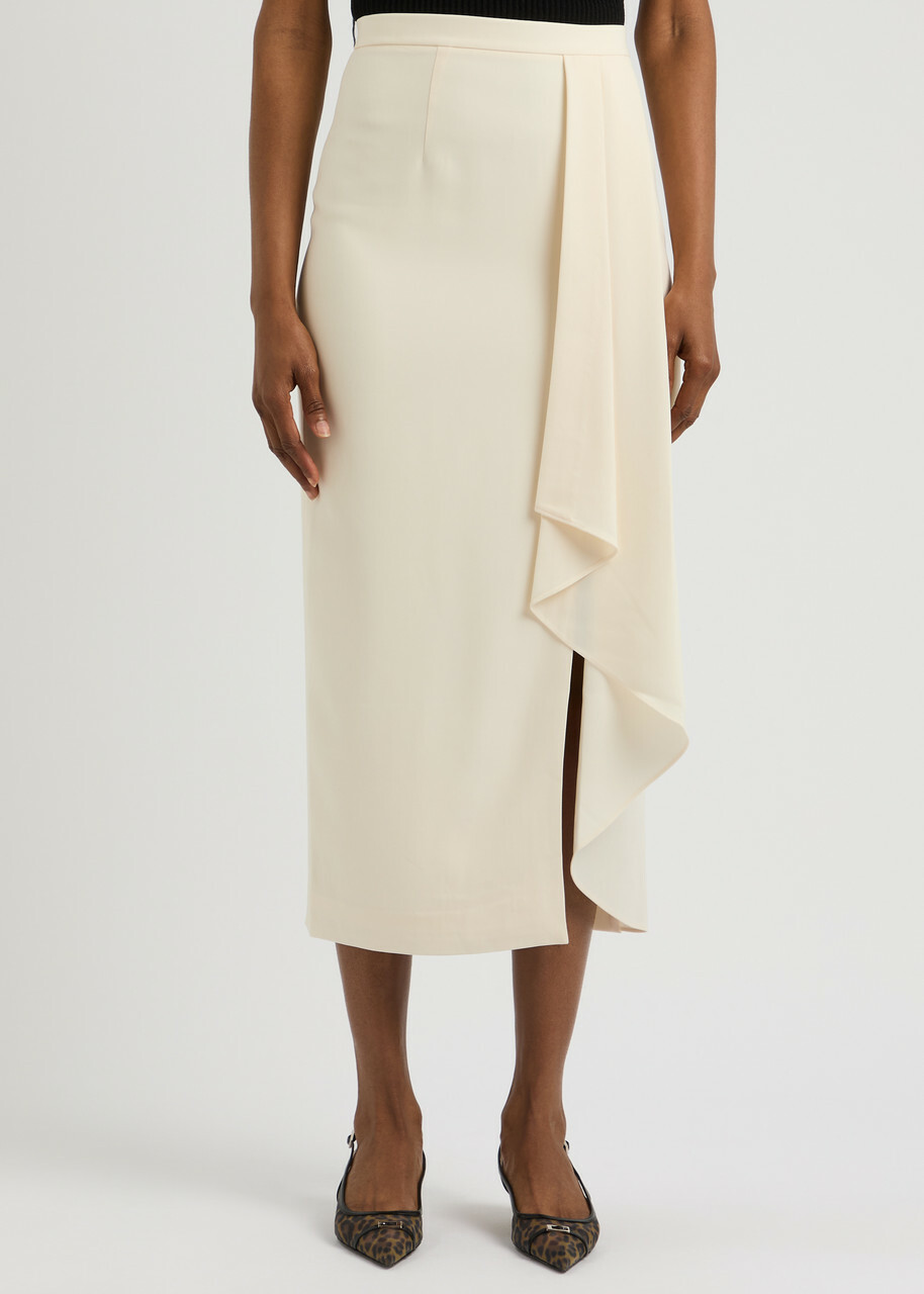 Roland Mouret Ruffled Cady Midi Skirt Cream