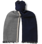 Brunello Cucinelli - Fringed Striped Cashmere and Silk-Blend Scarf - Blue