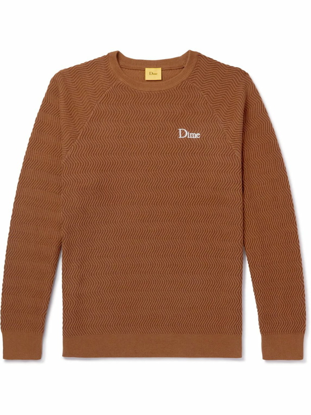 Photo: DIME - Logo-Embroidered Cable-Knit Cotton Sweater - Brown