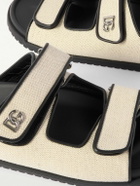 Dolce&Gabbana - Logo-Embellished Leather-Trimmed Canvas Slides - Neutrals