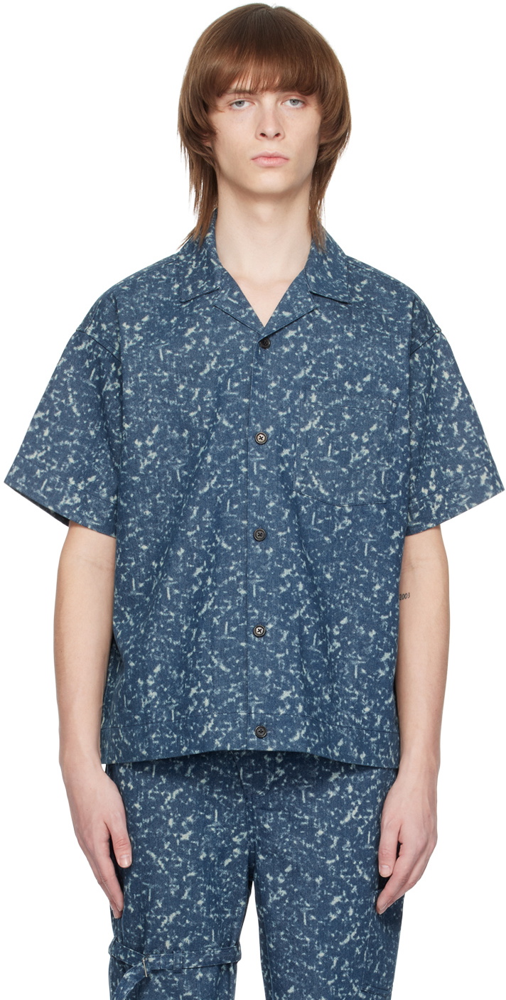 The World Is Your Oyster Blue Snow-Washed Shirt