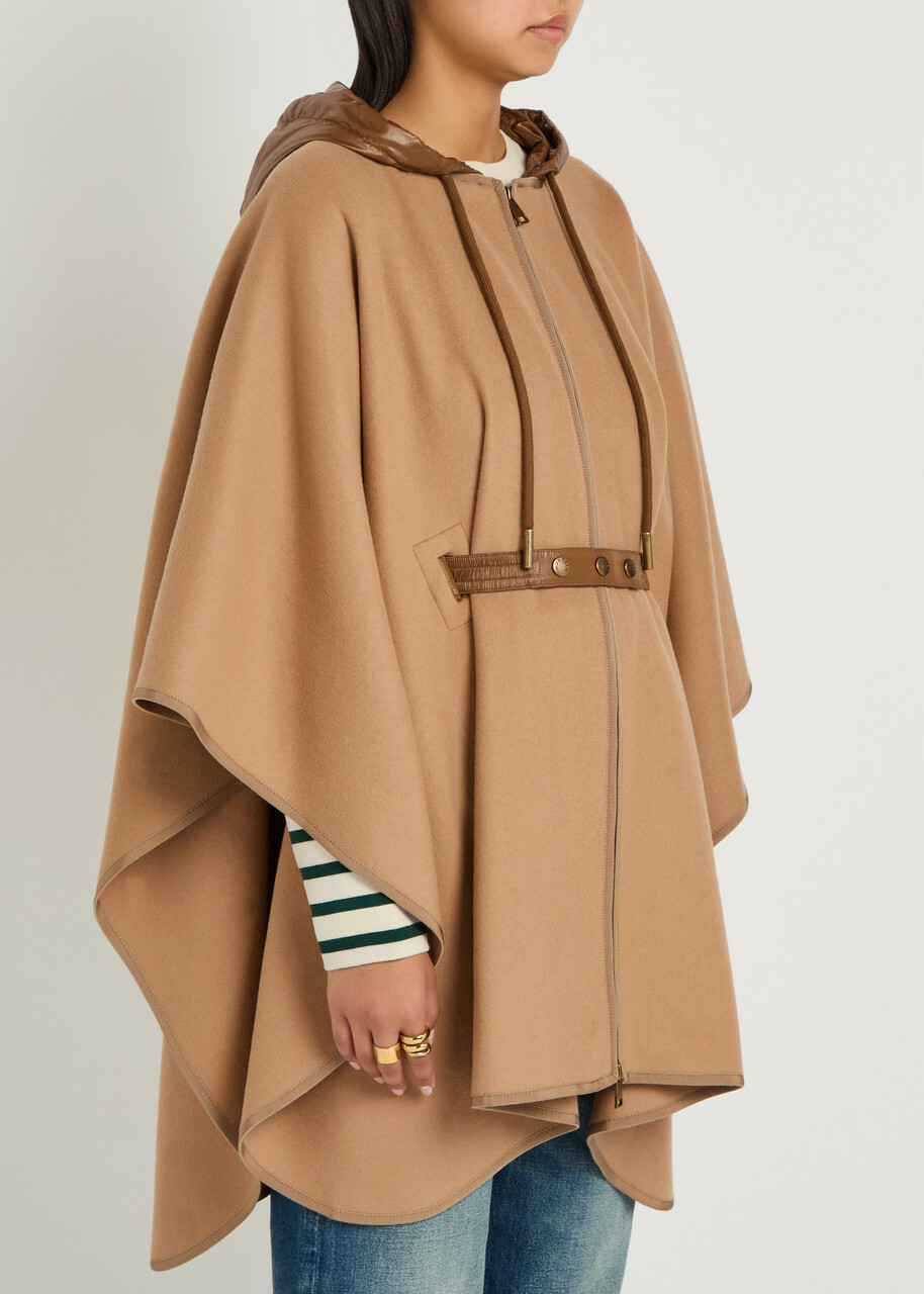 Moncler Hooded Belted Wool-blend Cape Coat - Beige - One Size