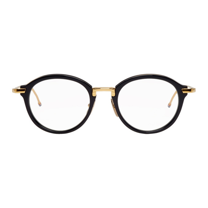 Photo: Thom Browne Black and Gold Round TB-011 Glasses