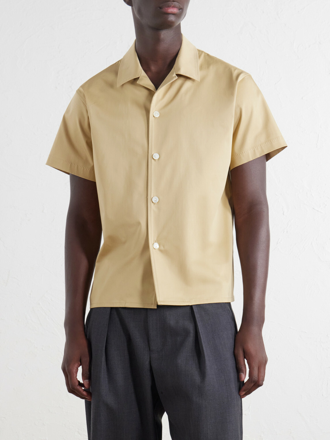 SECOND / LAYER - Avenue Camp-Collar Stretch-Cotton Poplin Shirt - Yellow