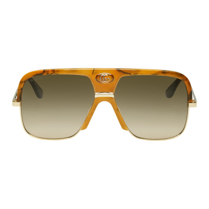 Photo: Gucci Tortoiseshell and Brown Double G Aviator Sunglasses
