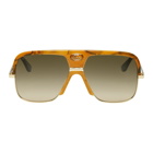 Gucci Tortoiseshell and Brown Double G Aviator Sunglasses