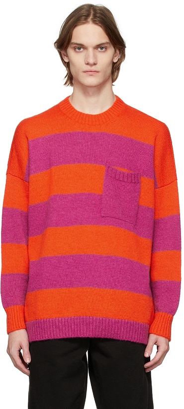 Photo: JW Anderson Red & Pink Striped Patchpocket Sweater