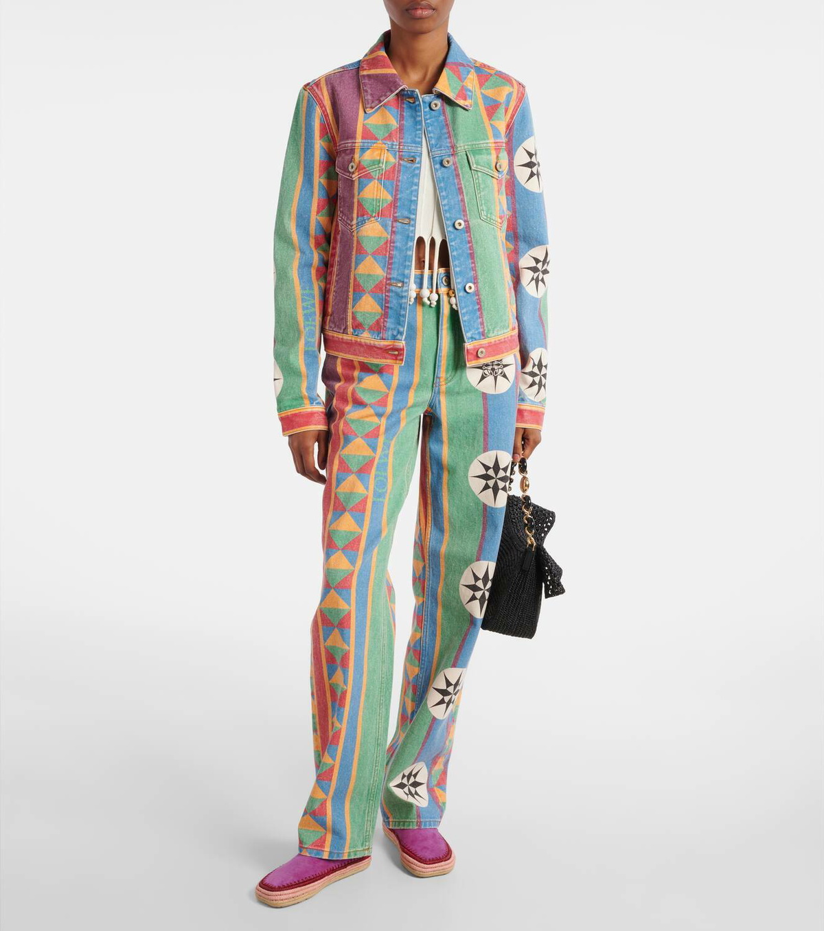 【LOEWE】+ Paula's Ibiza プリント ストレートジーンズ LOEWE + Paula's Ibiza leather-trimmed printed straight-leg