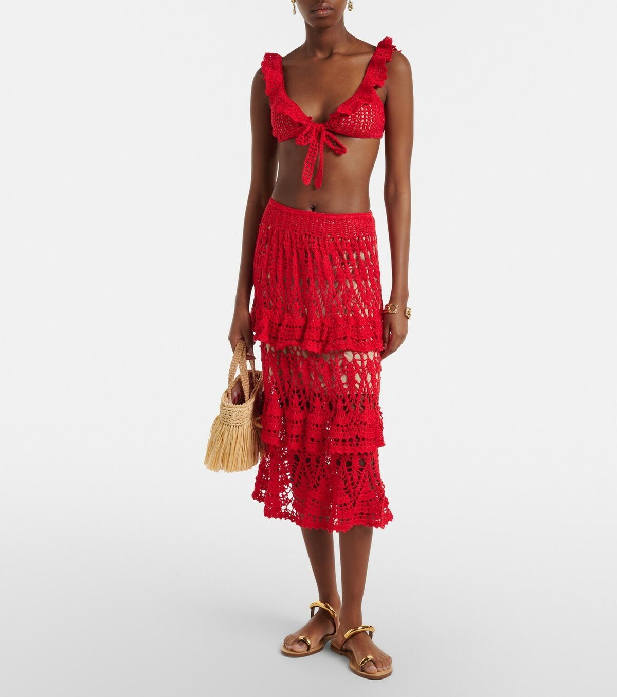 Anna Kosturova Elsie crochet ruffled cotton midi skirt