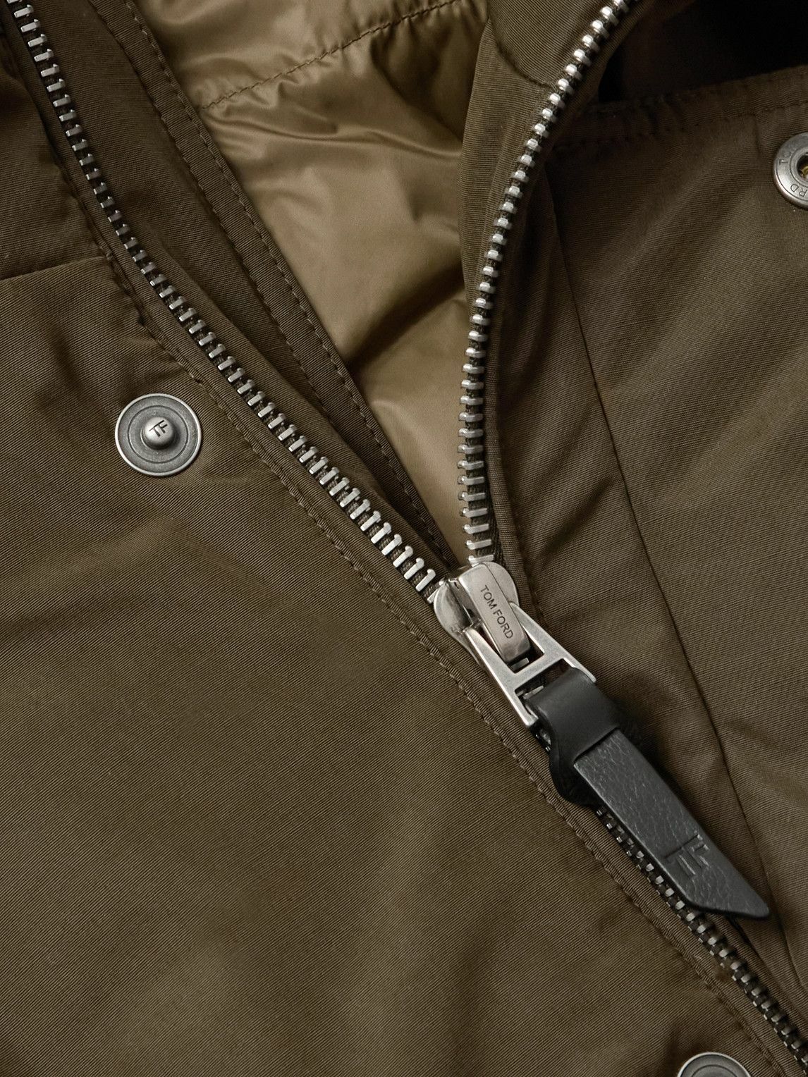 TOM FORD - Leather-Trimmed Padded Tech-Shell Hooded Down Parka - Green