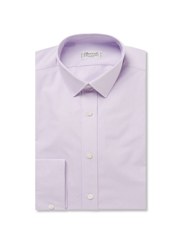 Photo: CHARVET - Purple Slim-Fit Micro-Checked Cotton Shirt - Purple