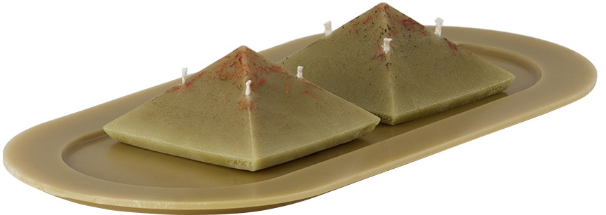 HANDS Green Pyramid Candles & Tray Set