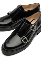 Stuart Weitzman Leighton Embellished Leather Monk Strap Shoes Black