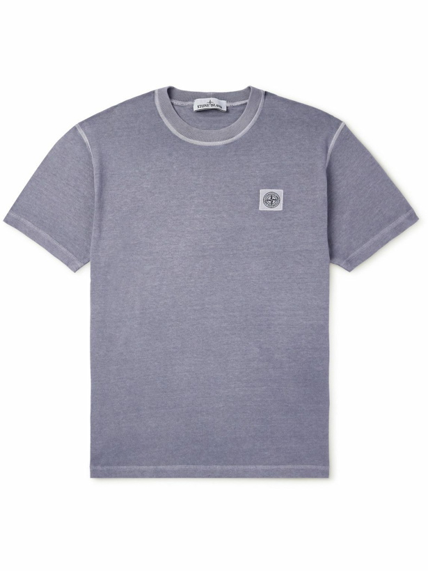 Photo: Stone Island - Logo-Appliquéd Garment-Dyed Cotton-Jersey T-Shirt - Blue