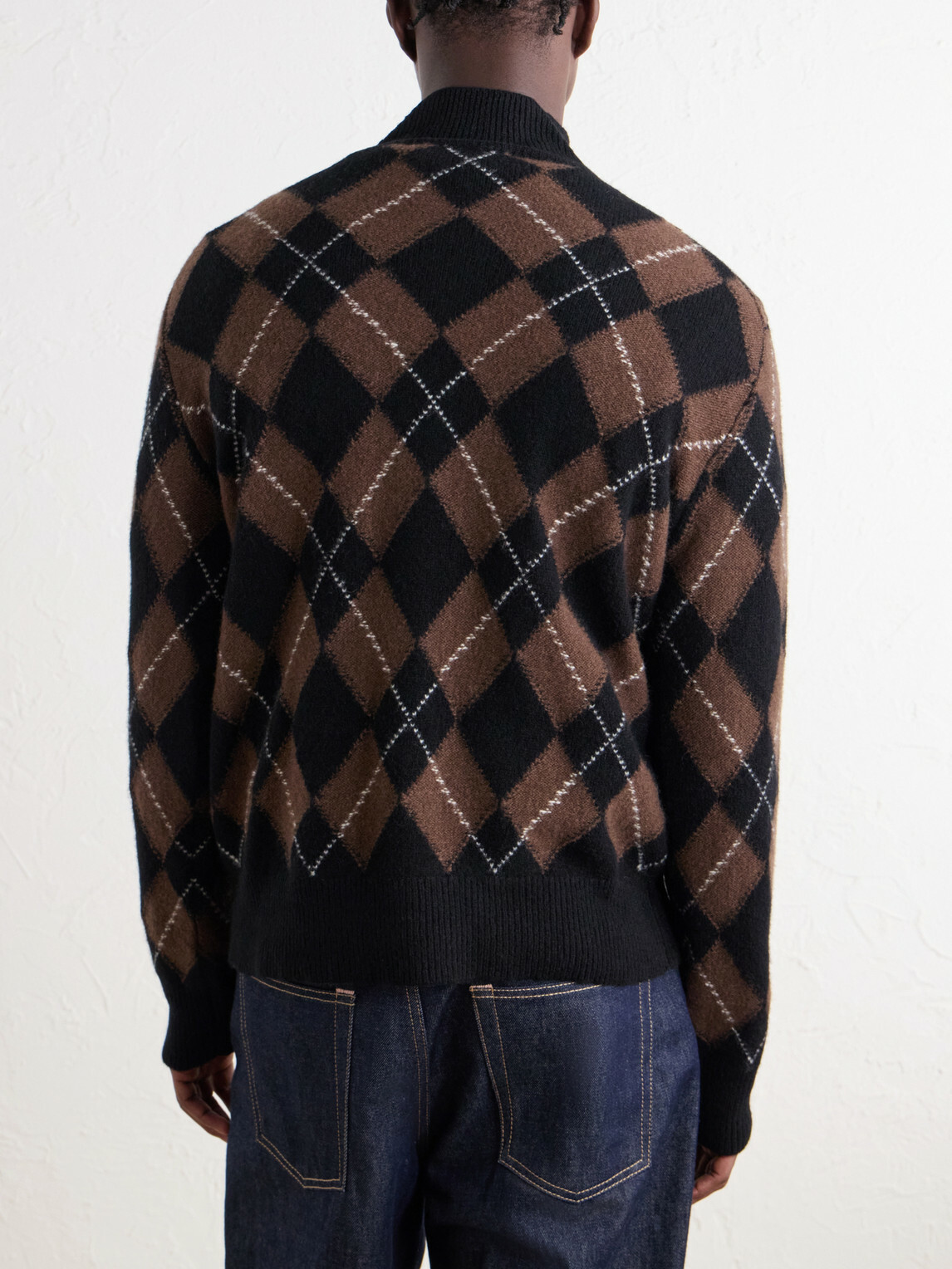 AMI PARIS - Logo-Appliquéd Argyle Virgin Wool Half-Zip Sweater - Brown