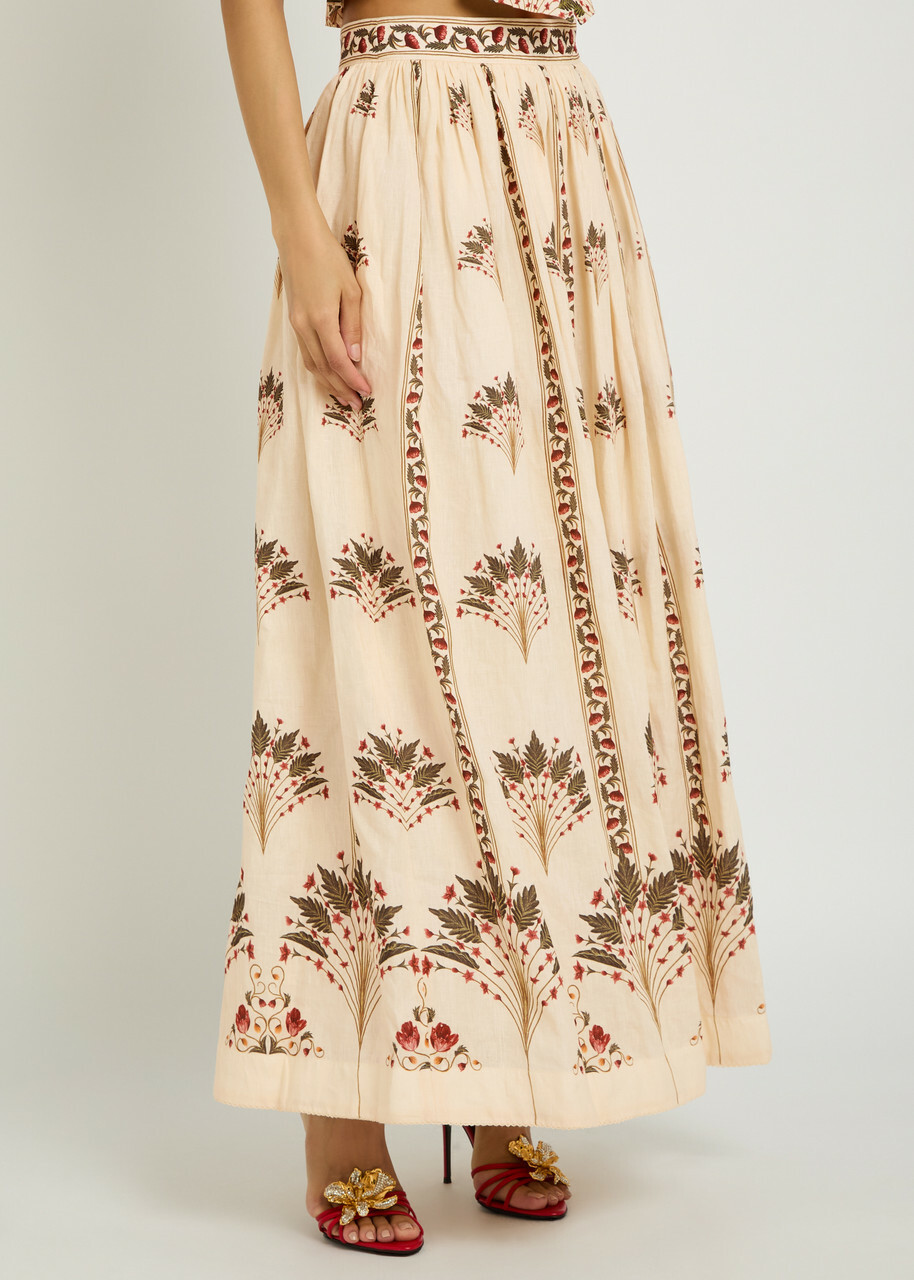 Agua BY Agua Bendita Tangelo Printed Linen Maxi Skirt Multicoloured